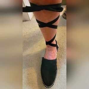 Clifford & Wills Women's Black Espadrille Wrap-Around Flats Size 11 NWT